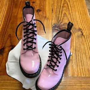 Doc Martens Dr. Martens Pink Patent Lace Up Boots Size 8 Ladies